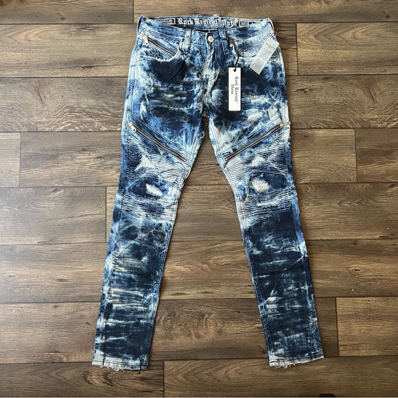Rock Revival Men's Moto Daviday Acid Wash Jeans Size 30x32 - Picture 2 of 10